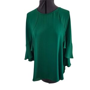 Green Cascading Bell Sleeve Blouse